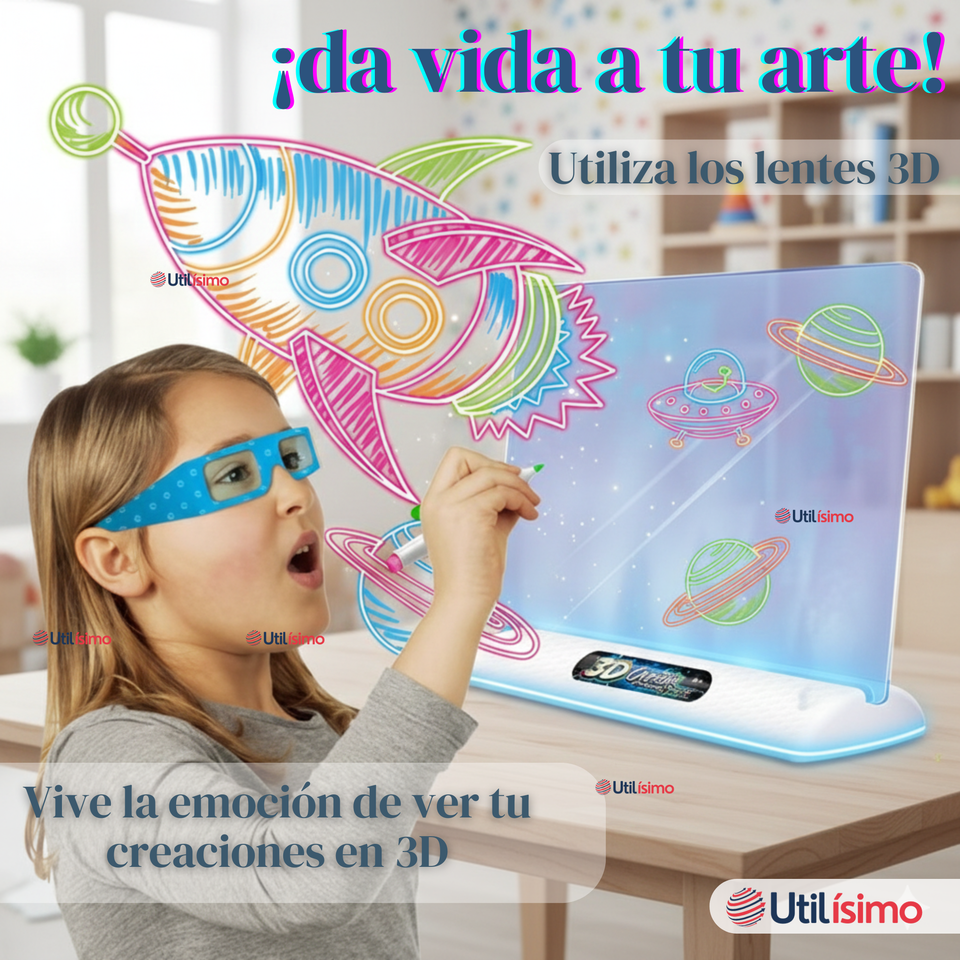 Pizarra Mágica Luz Led 3D Niño o Niña con Plantillas de Dibujos