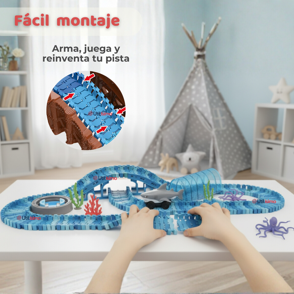 Pista Carreras de Auto Juguete Flexible Acuático 183 Piezas