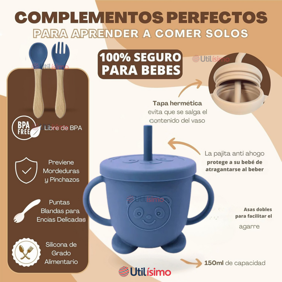 Set De Alimentación Bebé Silicona De Oso 6 Piezas Libre BPA