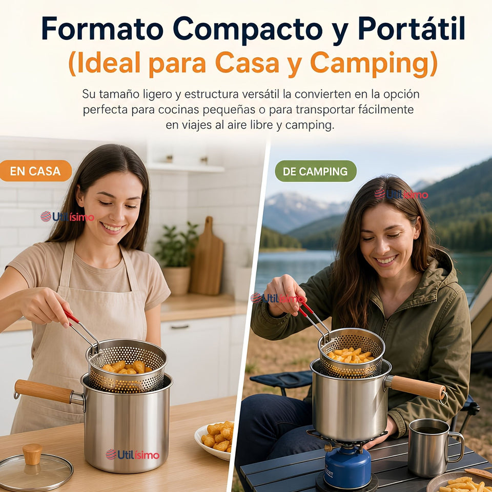 Olla Freidora Multiusos 3 en 1 Capacidad 3.5L Acero Inoxidable