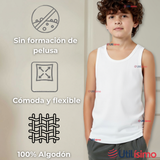 Camiseta Sin Manga Básica Suave 100% Algodón Blanco Juvenil