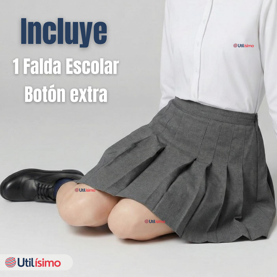 Falda Escolar Gris Niña Poliéster