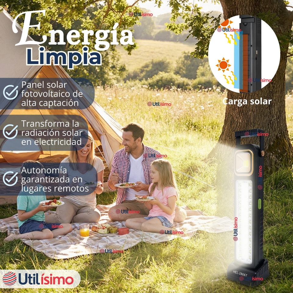 Lampara Luz De Emergencia Focos 39 Led Carga Híbrida Solar USB 30W