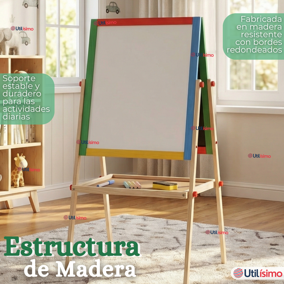 Pizarra Infantil 2 en 1 Tiza Plumon Magnética Estilo Montessori 64cm