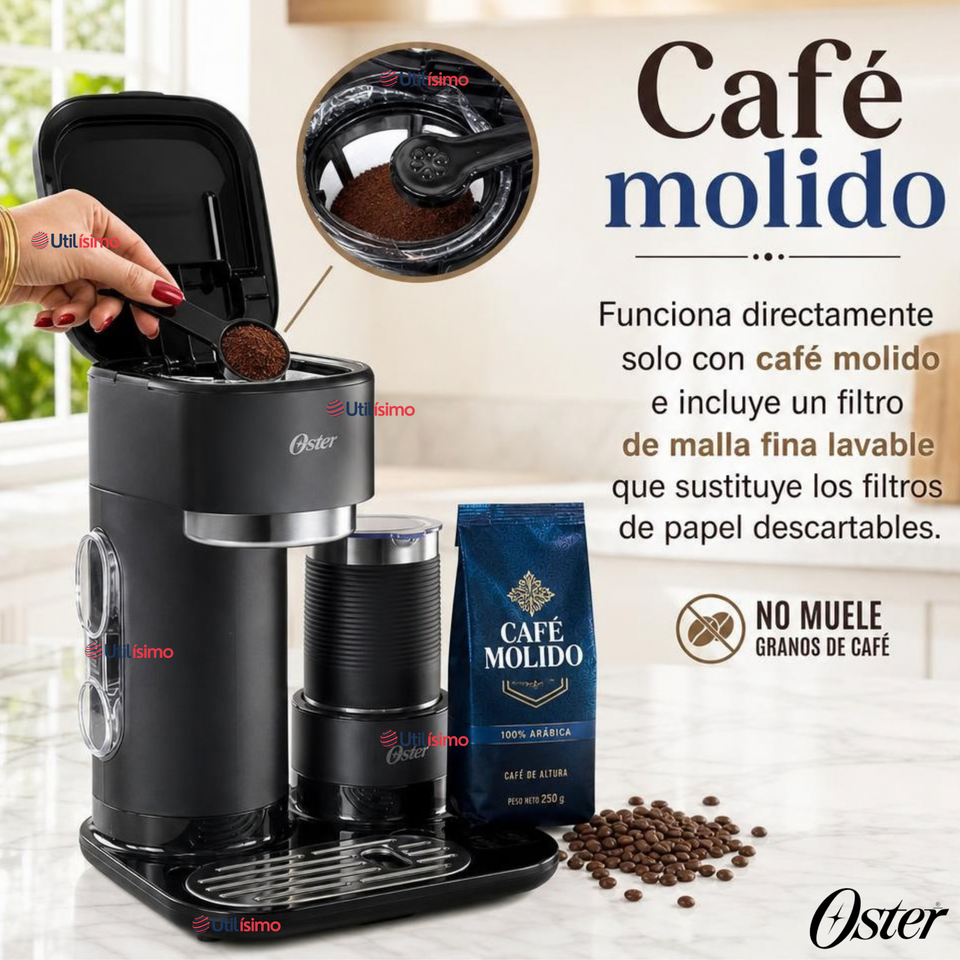 Cafetera Latte 4 en 1 Oster® Con Espumador Café Caliente Latte Helado Frappé BVSTDC02B