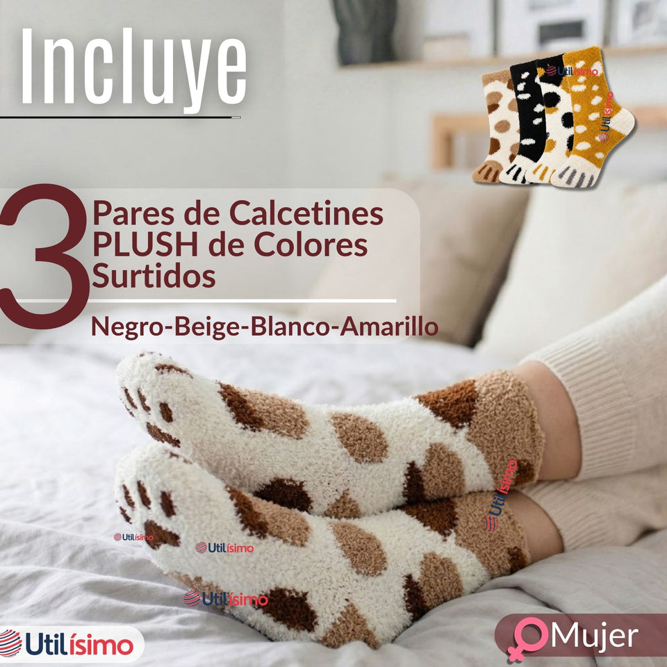 Pack 3 Pares Calcetines PLUSH Gatito Surtido Mujer Invierno Térmico