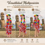 Pack 3 Trajes Páscuense Pareo Hawaiano Rojo Niña Con Accesorios
