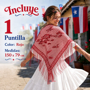 Puntilla Chal Rojo Baile Chilote Mujer Traje Típico 150x79 cm