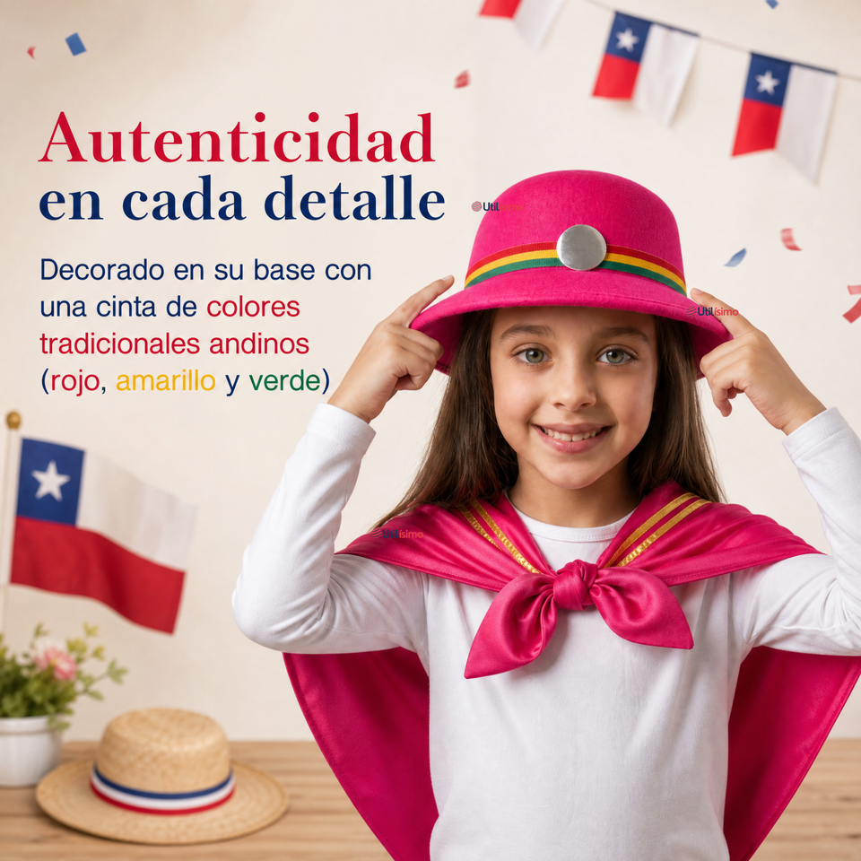 Sombrero Nortino Niña Gorro Fucsia Baile Típico Fiestas Patrias