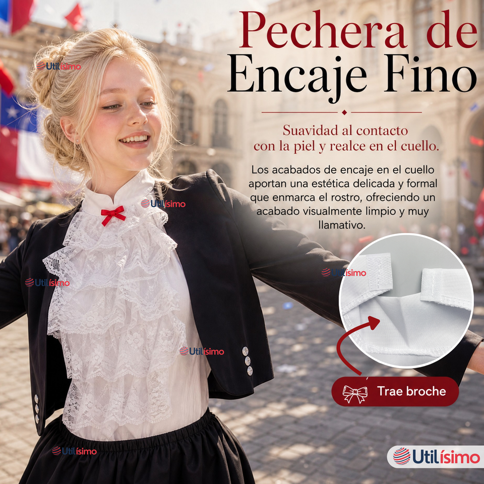 Traje Huasa Elegante Negro Juvenil Conjunto 4 Piezas Tipico Fiestas Patrias