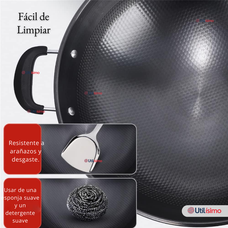 Wok Acero Inoxidable Antiadherente 42 cm Color Negro
