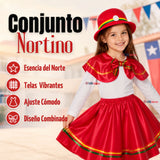 Traje Nortino Niña Rojo 4 Piezas Con Polera Baile Típico Fiestas Patrias