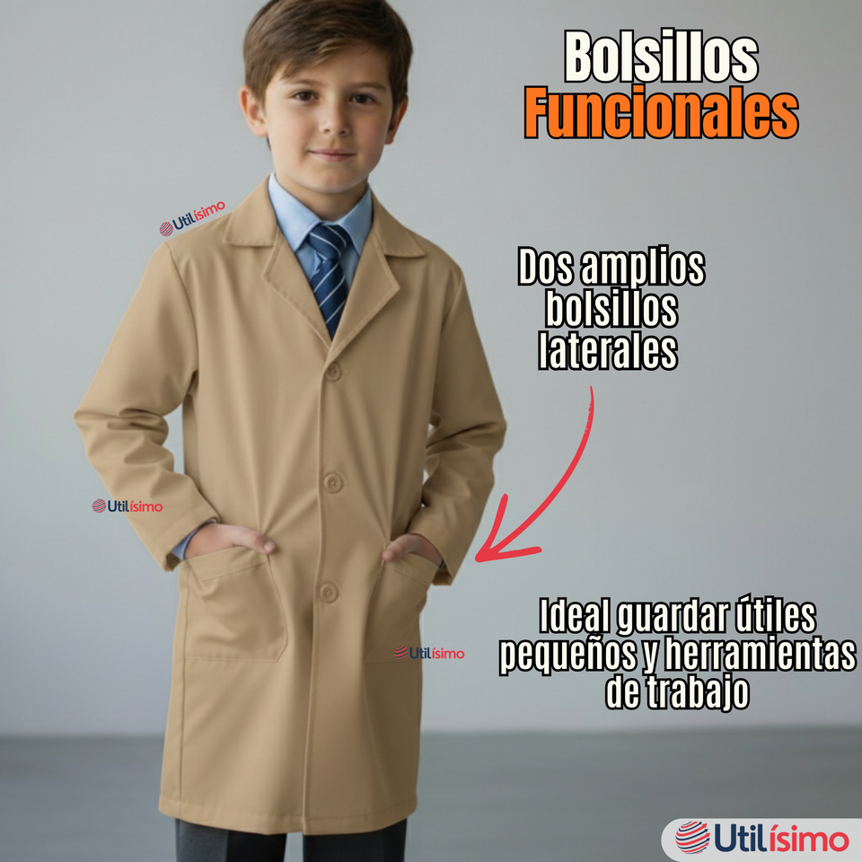 Cotona Delantal Escolar Beige Niño Niña Unisex Bata