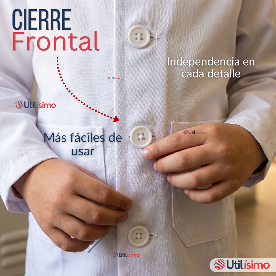 Cotona Delantal Blanca Escolar Colegio Unisex Niño Niña Manga Larga