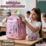 Mochila Escolar Con Estuche 43cm Tela Oxford Impermeable Niña