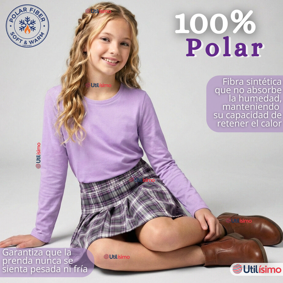 Pack 6 Poleras Camisetas Polar Primera Capa Cuello Redondo Manga Larga Colores Surtido Niña
