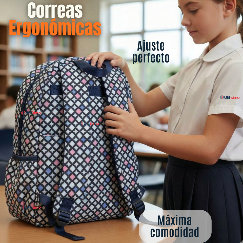 Mochila Escolar Con Estuche 46cm Poliéster Impermeable Niña Juvenil