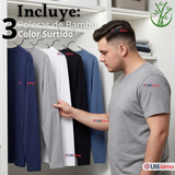 Pack 3 Camisetas Poleras Bambú Primera Capa Manga Larga Colores Surtidos Hombre