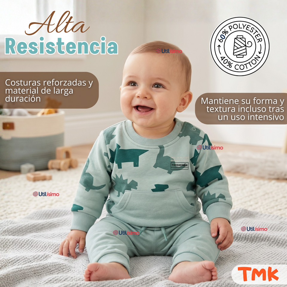 Conjunto Buzo Polerón 2 Piezas Bebé Niño Estampado Dinosaur