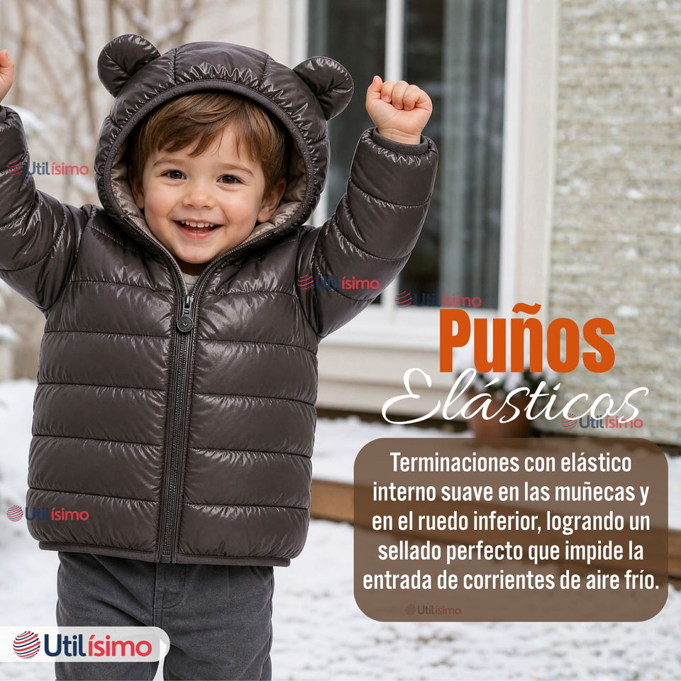 Parka Bebé Niño Negra Térmica Acolchada Con Orejitas Black Winter