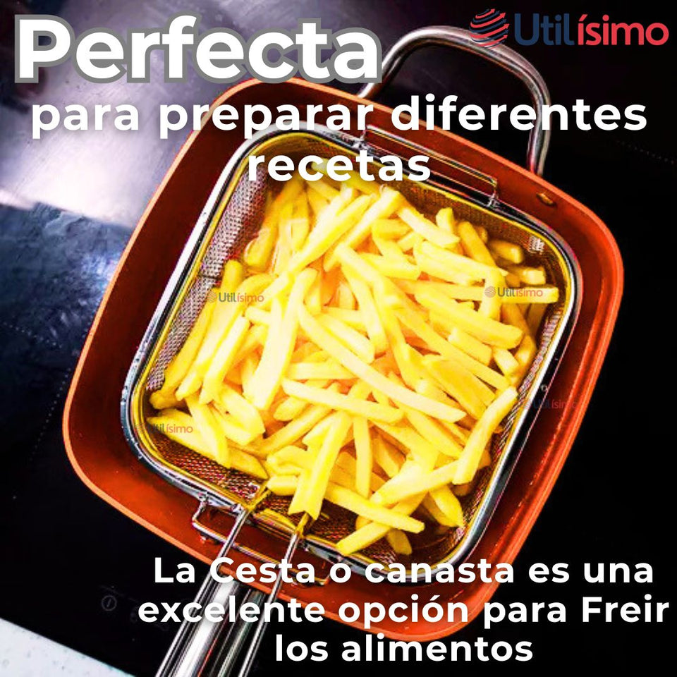 Sartén Antiadherente De Cobre Multiuso 3 en 1 Cesta Para Freír Vaporera