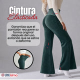 Pantalón Cotelé Palazzo Polar Con Chiporro Elasticado Térmico Verde Oscuro