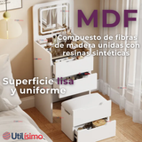 Tocador De Lujo Plegable Con Taburete Y Espejo De luz Ajustable 4 Cajones MDF Blanco  80x40x40cm
