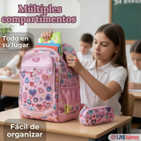 Mochila Escolar Con Estuche 43cm Tela Oxford Impermeable Niña
