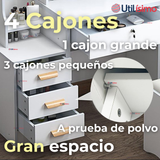 Tocador Y Taburete De Lujo Espejo Ajustable Con Luz Integrada 4 Cajones MDF Blanco 80x40x135cm