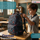 Mochila Escolar + Estuche + Lonchera 45cm Tela Oxford Estampado Gamer Niño