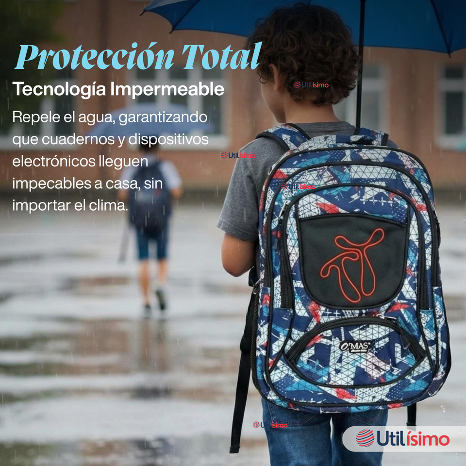 Mochila Escolar Bolso Con Estuche 43Cm Tela Oxford Niño Design Geometric