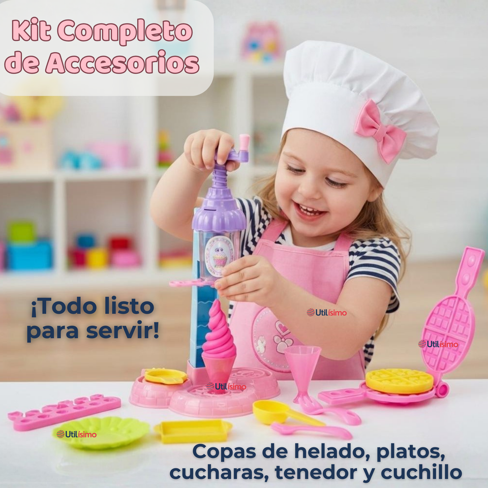 Set Juguete de Heladería y Waflera Creativa con Masas Moldeables Niña