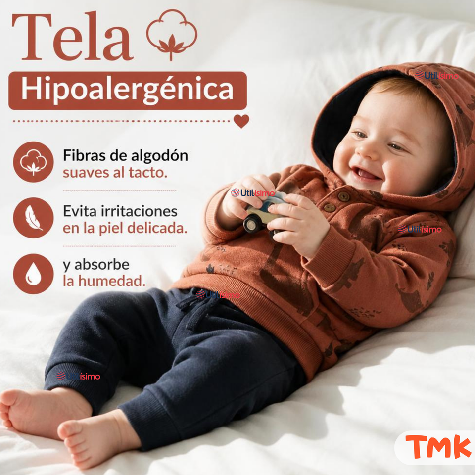 Conjunto 2 Piezas Polerón con Capucha y Pantalón 100% Algodón Bebé Niño Brown Dinosaur