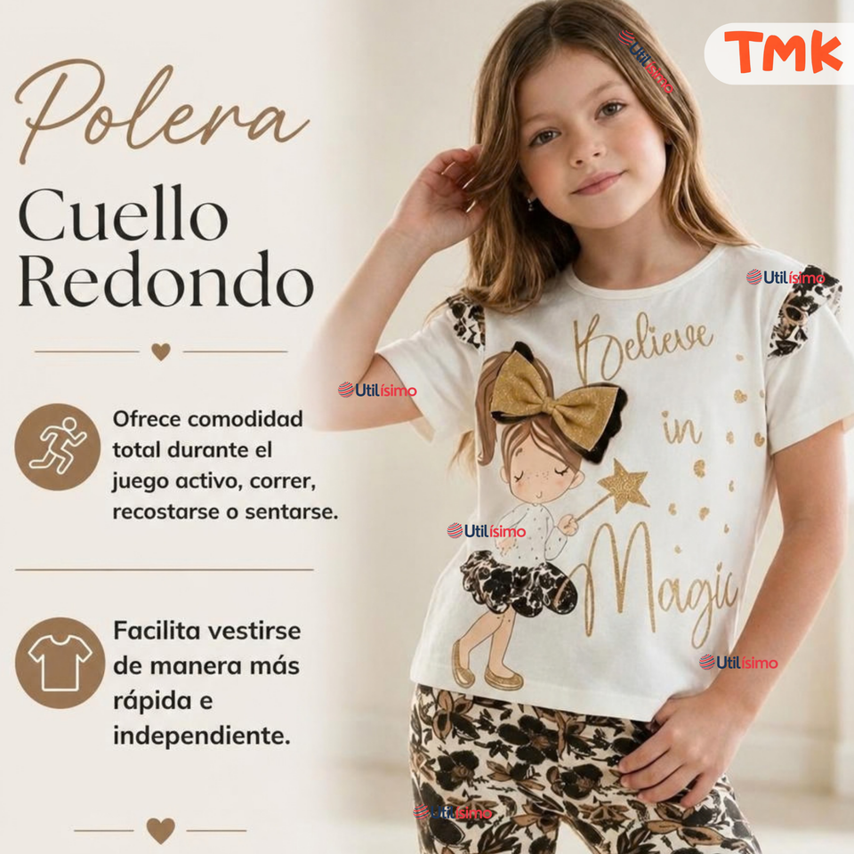 Conjunto 2 Piezas Camiseta y Pantalón 100% Algodón Niña Tedmimak Golden Magic