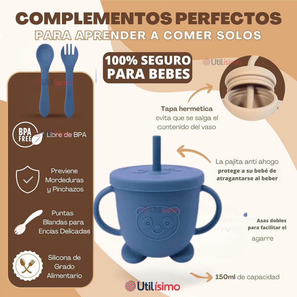 Set De Alimentación Bebé Silicona Con Vaso 11 Piezas Libre BPA
