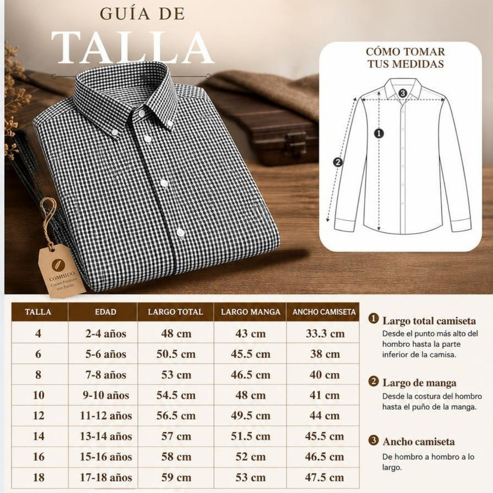 Camisa Cuadrille Niño Azul Clásica Regular Fit Manga Larga