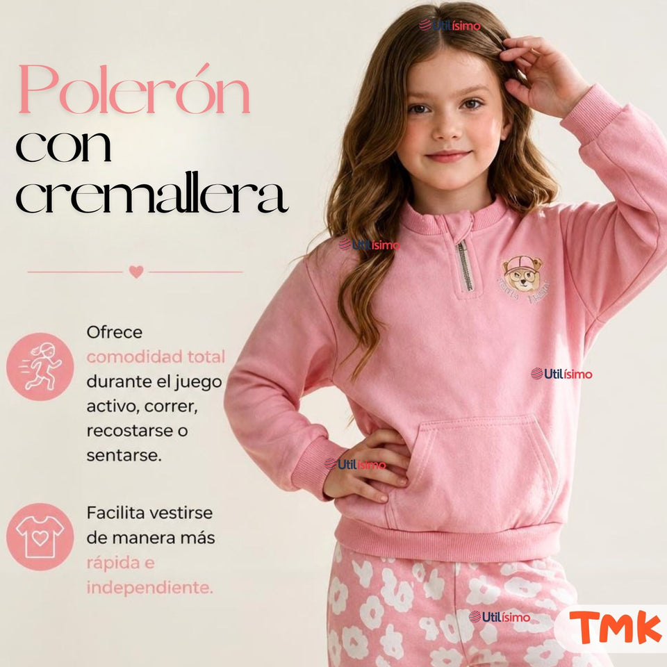 Conjunto 2 Piezas Polerón y Pantalón Buzo 100% Algodón Niña Tedmimak Beautiful flowers
