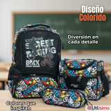 Mochila Escolar Kit Con Estuche y Lonchera 43cm Tela Oxford Niño