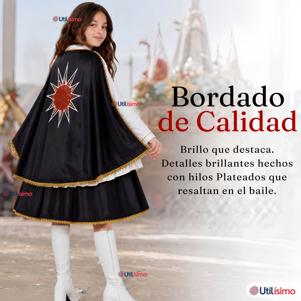 Traje Tirana Diablada Negro 3 Piezas Niña Baile Típico Fiestas Patrias