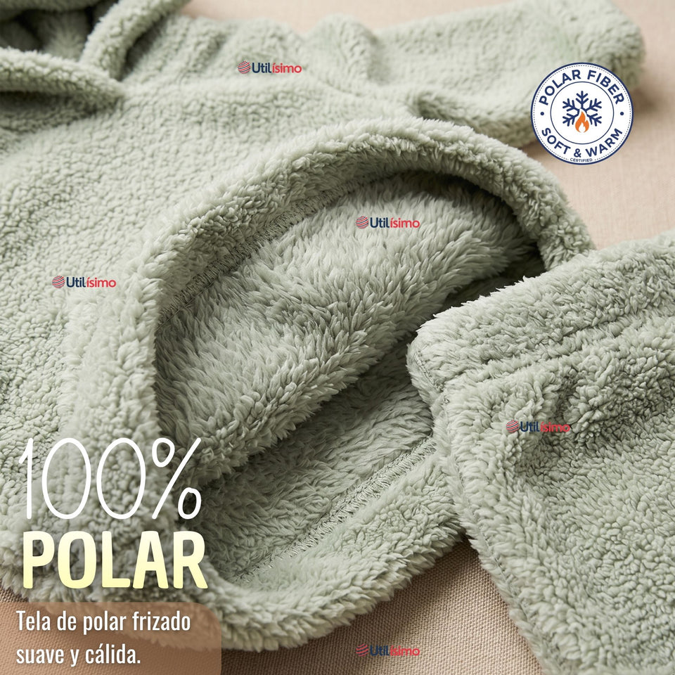 Buzo Polerón Conjunto Polar Niño Con Capucha Unicolor Verde Claro