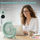 Mini Ventilador Portátil De Mesa Con Luz Led Recargable USB Verde Agua