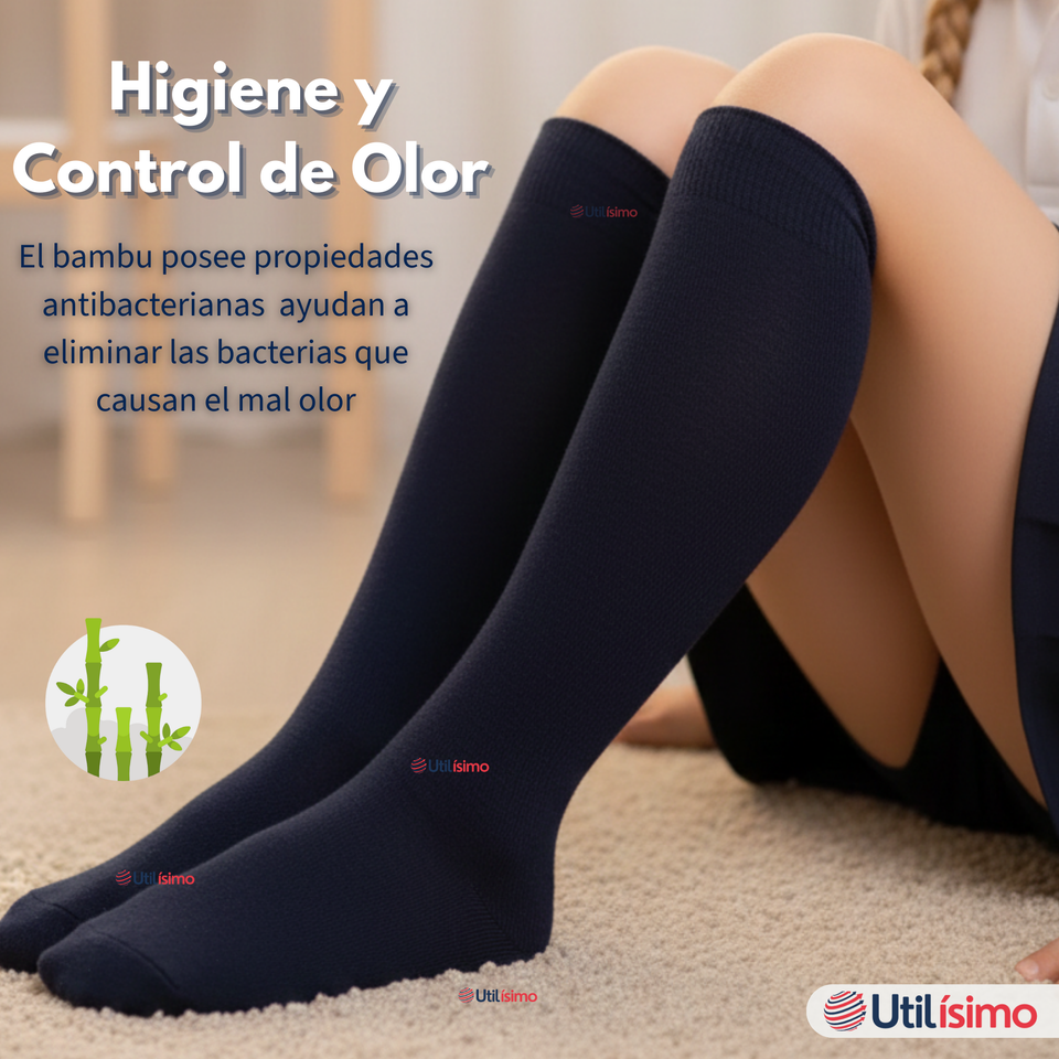 Calcetín Escolar Largo Bambú Azul Niñas