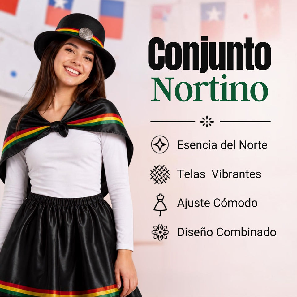 Traje Nortino Juvenil Con Polera 4 Piezas Negro Baile Típico Fiestas Patrias