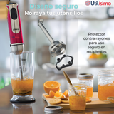Batidora de inmersión Oster® roja con organizador y accesorios