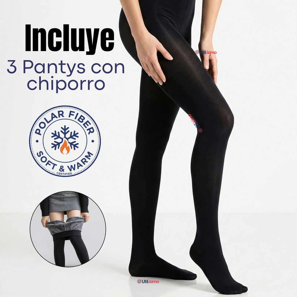 Pack 3 Calzas Pantys Con Chiporro Mujer Elasticada Negra