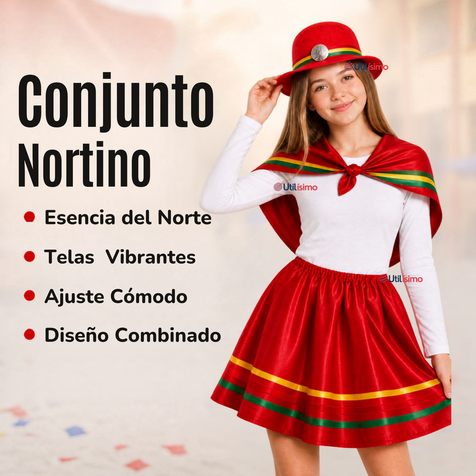 Pack 3 Trajes Nortinos Juvenil Con Poleras 4 Piezas Rojo Baile Típico Fiestas Patrias