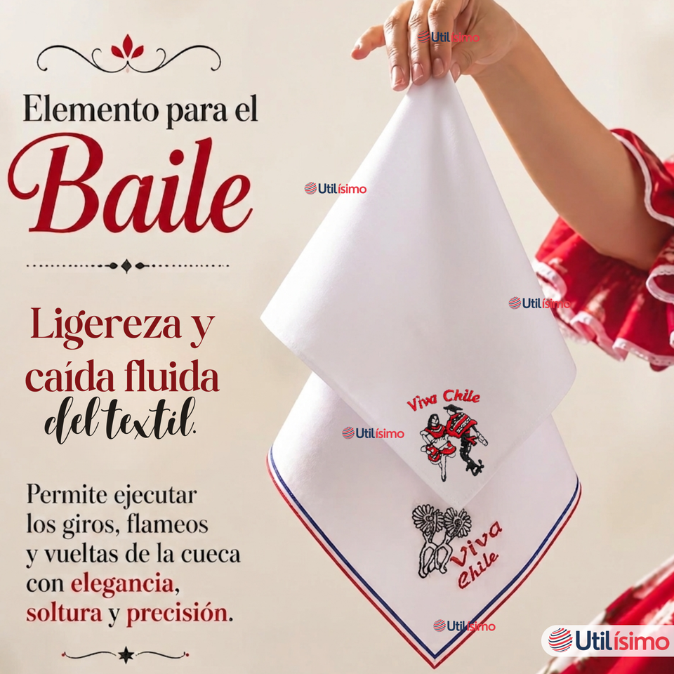 Pack 3 Pañuelos Baile Cueca 45cm Diseños Surtidos Algodón Fiestas Patrias
