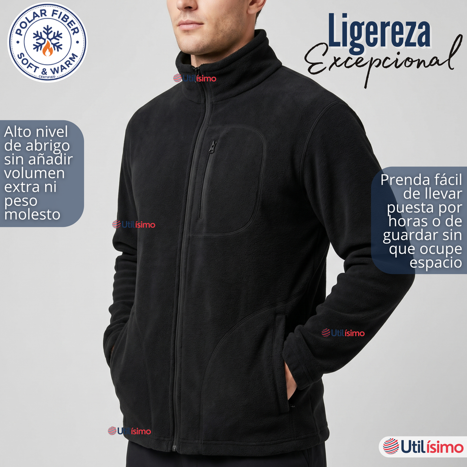Polerón Térmico Micropolar Cuello Alto Hombre Negro Invierno