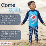 Traje de Baño Manga Larga Pantalón Largo 2 Piezas Corte Split Niño 3 a 11 años Blue Shark