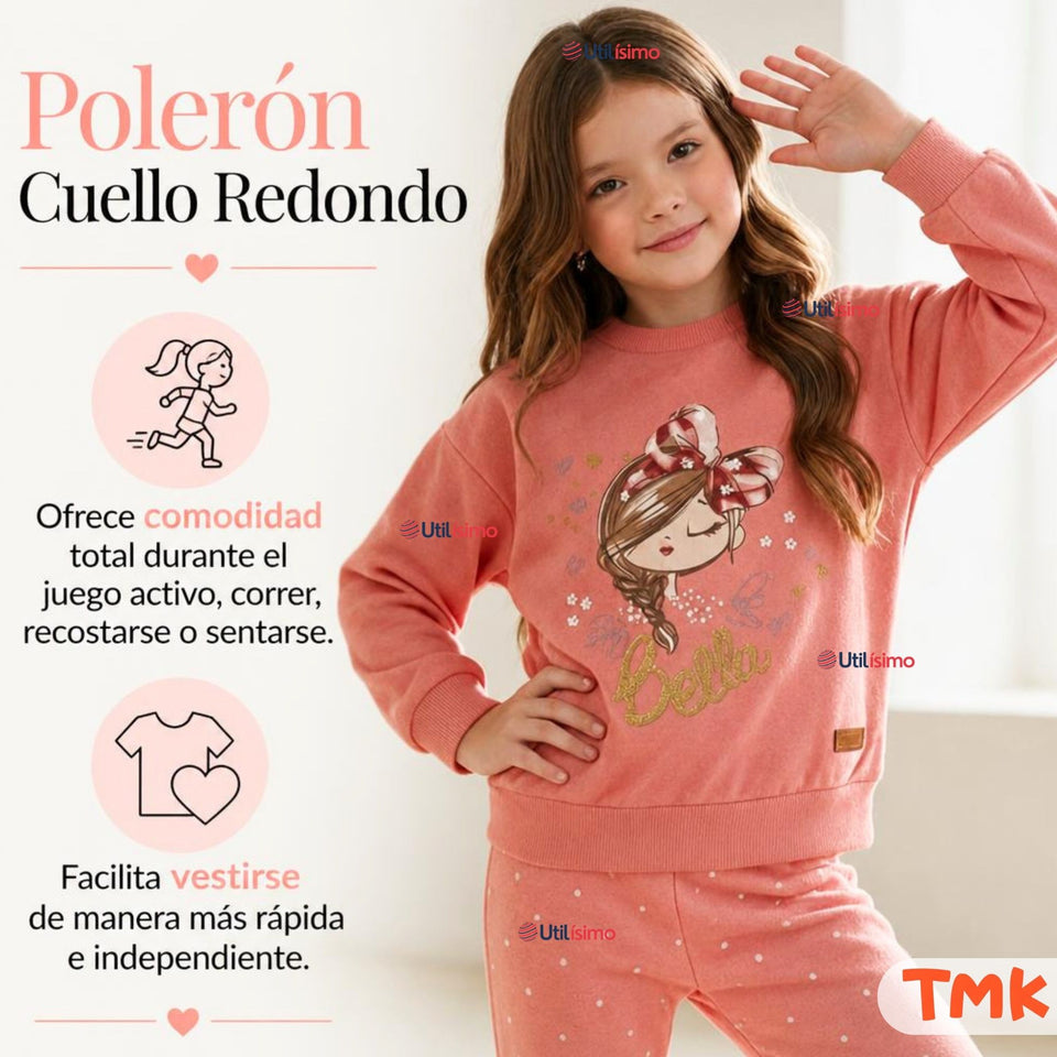 Conjunto 2 Piezas Polerón y Pantalón Palazzo 100% Algodón Tedmimak Niña Beautiful pink